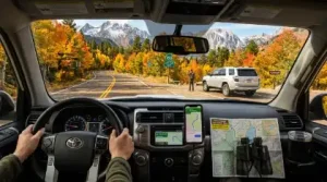 Driving along mountain highway
