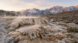 Hot springs near mountain range